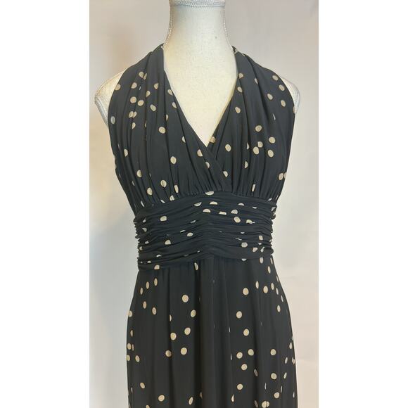Evan Picone | Vintage Black Polka Dot Jersey Fit and Flare Midi Dress | 8 - Picture 4 of 17